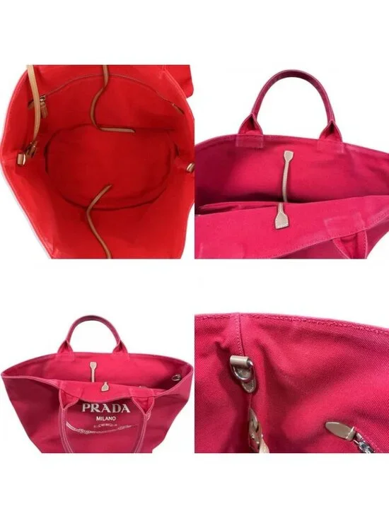 ★SOLD★ Prada Canapa Fabric Shoulder Bag Canvas Red - Picture 8 of 10